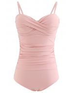 ملابس السباحة من قطعة واحدة بتصميم Ruched باللون الوردي