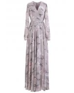 فستان ماكسي شيفون ملفوف بطبعة زهور اللافندر مذهل