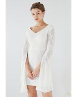 Shining Sequin Cape Sleeves Cocktail Dress in White