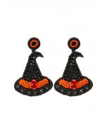 Beaded Black Witch Hat Earrings