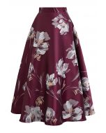 Blooming Floral Jacquard Maxi Skirt in Burgundy