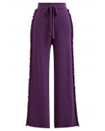 Side Tassel Trim Straight-Leg Knit Pants in Purple