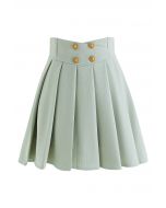 Golden Button Pleated Flare Mini Skirt in Pistachio