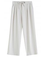 Drawstring Waist Pleated Detailing Pants in Ivory