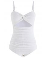 Twisted Cutout Wavy Textured Swimsuit in White