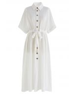 Sunshine Fun Time Button Front Shirt Dress in Ivory