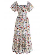 Off-Shoulder Bowknot Crop Top and Flare Skirt Set in Floret Print