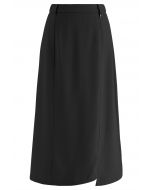 Irregular Hem Seam Detailing Midi Skirt in Black