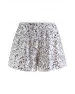 Full Sequins Embellished Shorts in Silver