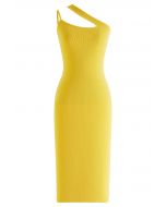 Asymmetric Straps Bodycon Knit Dress in Yellow