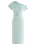 Slanted One-Shoulder Bodycon Dress in Mint