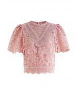 Lily Crochet Lace Crop Top in Pink