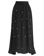 Irregular Pearl Shimmer Chiffon Skirt in Black