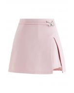 Metal Butterfly Decorated Slit Mini Bud Skorts in Pink
