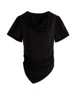 Cowl Neck Ruched Waist Top in Black