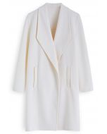 Lapel Open Front Quilted Cotton-Blend Coat in Ivory