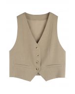 V-Neck Welt Pocket Buttoned Vest Blazer in Khaki
