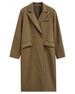 Trendy Double-Breasted Belted Longline Coat in Brown