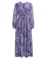 Dainty Floret Print Ruffle Chiffon Maxi Dress in Lavender