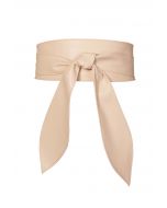 Faux Leather Tie Knot Corset Belt in Cream