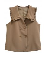 Ruffle Doll Collar Belted Vest in Camel