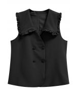 Ruffle Doll Collar Belted Vest in Black