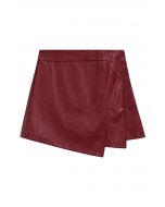 Irregular Hem Faux Leather Mini Skirt in Red