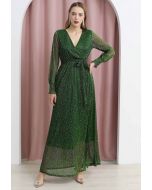 Radiant Sequin Faux-Wrap Split Maxi Gown in Dark Green