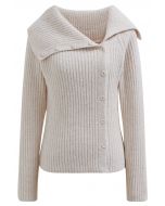 Flap Collar Side Button Down Ribbed Knit Top in Cream