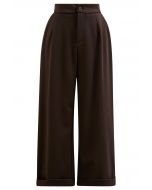 Comfy Chunky Straight-Leg Cuffed Pants in Brown