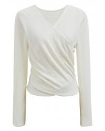 Cross V-Neck Long Sleeves Top in Cream