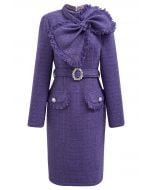 Bowknot Metallic Tweed Belted Dress