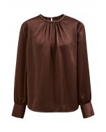 Tailored Chain Neck Satin Top in Brown