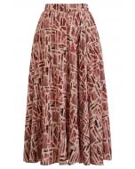 Graphic Printed Midi Skirt in Red