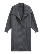 Flap Collar Cable Knit Longline Cardigan in Grey