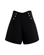High Waist Button Decorated Shorts in Black