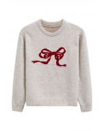 Bowknot Ribbon Pattern Ribbed Edge Knit Sweater