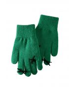 Bowknot Decor Fingerhole Knit Gloves in Green