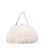 Alluring Pearl Fuzzy Handbag in Cream