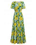 Zesty Yellow Lemon Printed Maxi Dress