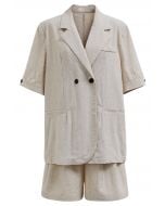 Notch Lapel Linen-Blend Blazer and Shorts Set