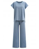 Daily Comfort Sleeveless Top and Straight-Leg Pants Set in Dusty Blue