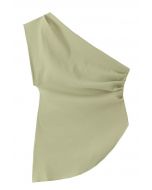 One-Shoulder Asymmetric Hem Top in Pea Green