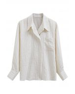 Striped Collared Patch Pocket Shirt in White