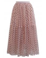 Can't Let Go Dots Mesh Tulle Skirt in Dusty Pink