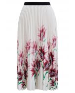 Watercolor Floral Pleated Midi Skirt in Burgundy