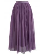 Glitter Trim Pleated Mesh Tulle Skirt in Purple
