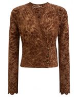Exquisite Floral Lace Crop Wrap Top in Caramel
