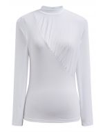 Ruched Accent Mock Neck Fitted Top in White