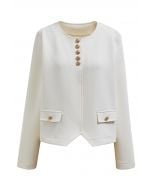 Posh Pursuits Fake Flap Pockets Buttoned Coat in Cream